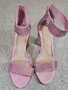 Gianni Bini Pink Crystal Ankle-Strap Block Heels